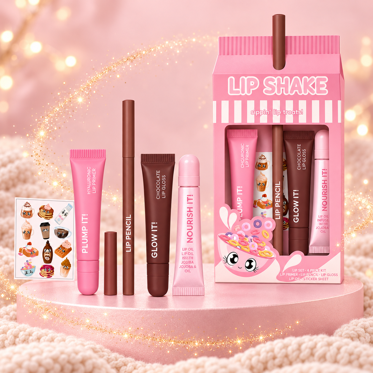 Coffret lèvres Lip Shake – 4 produits & stickers - Rose