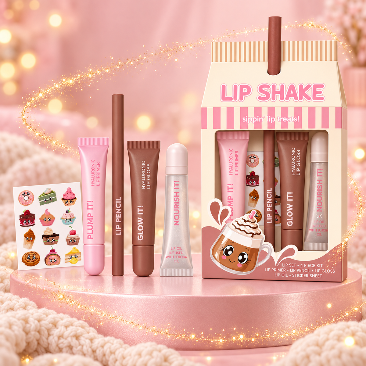 Coffret lèvres Lip Shake – 4 produits & stickers - Marron