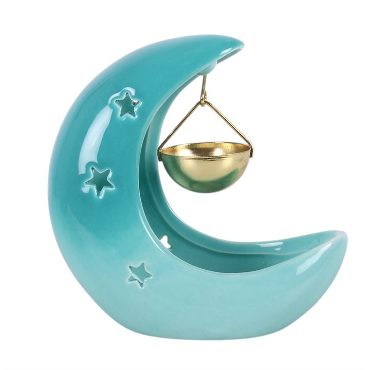 Brûleur suspendu en forme de croissant de lune, bleu pastel