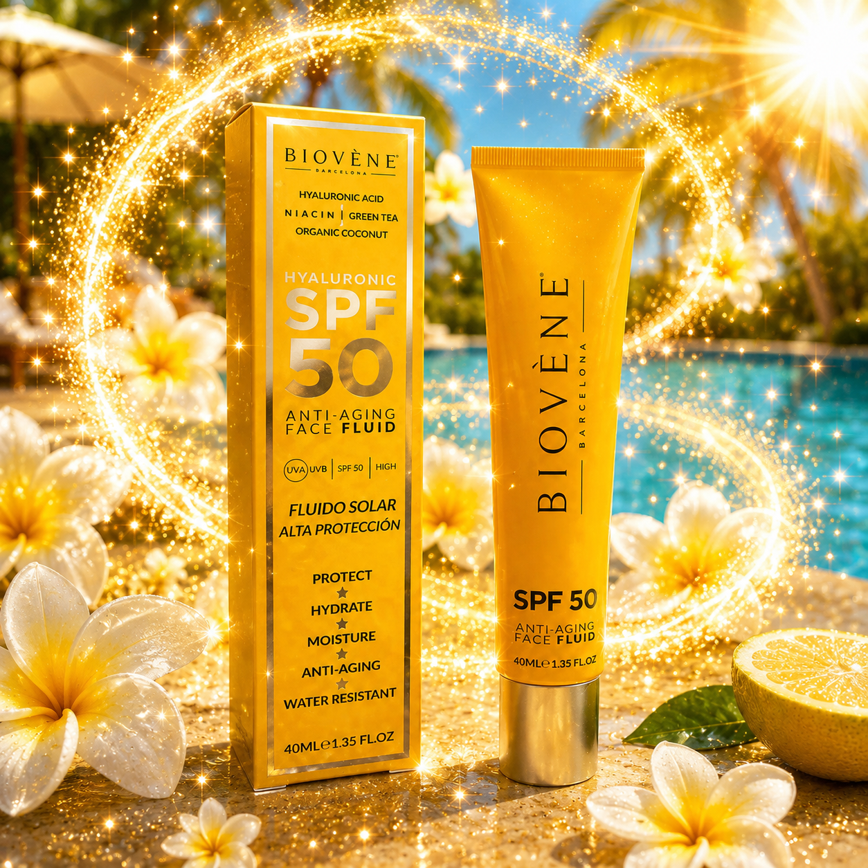 Fluide Solaire Visage SPF 50 Anti-Âge à L'Acide Hyaluronique 40ml