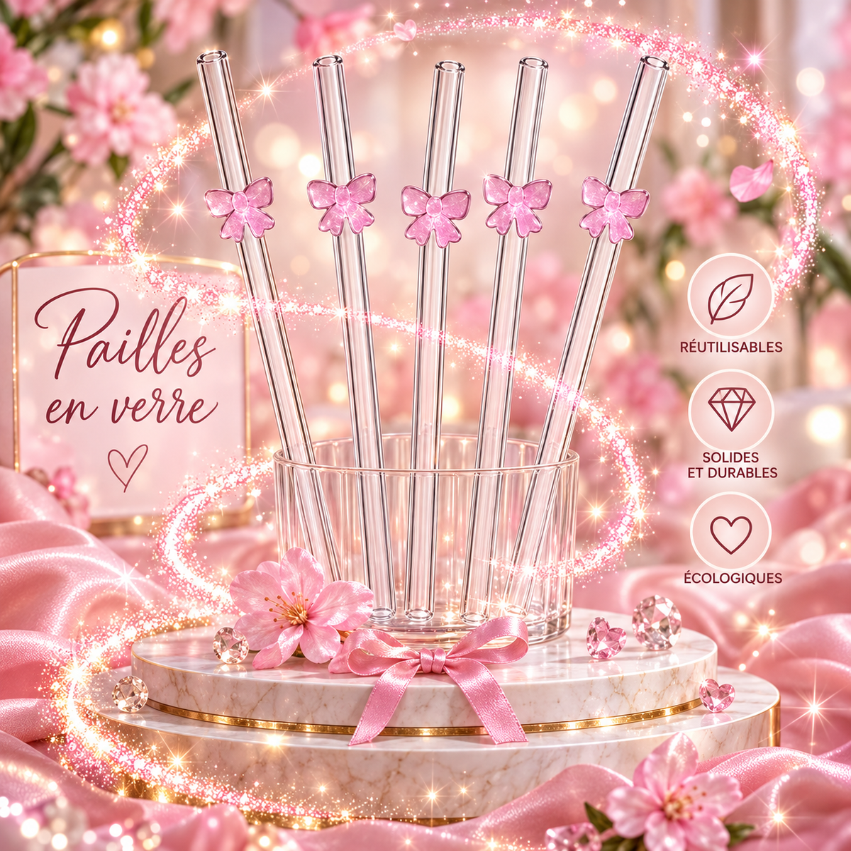 Paille en verre noeuds