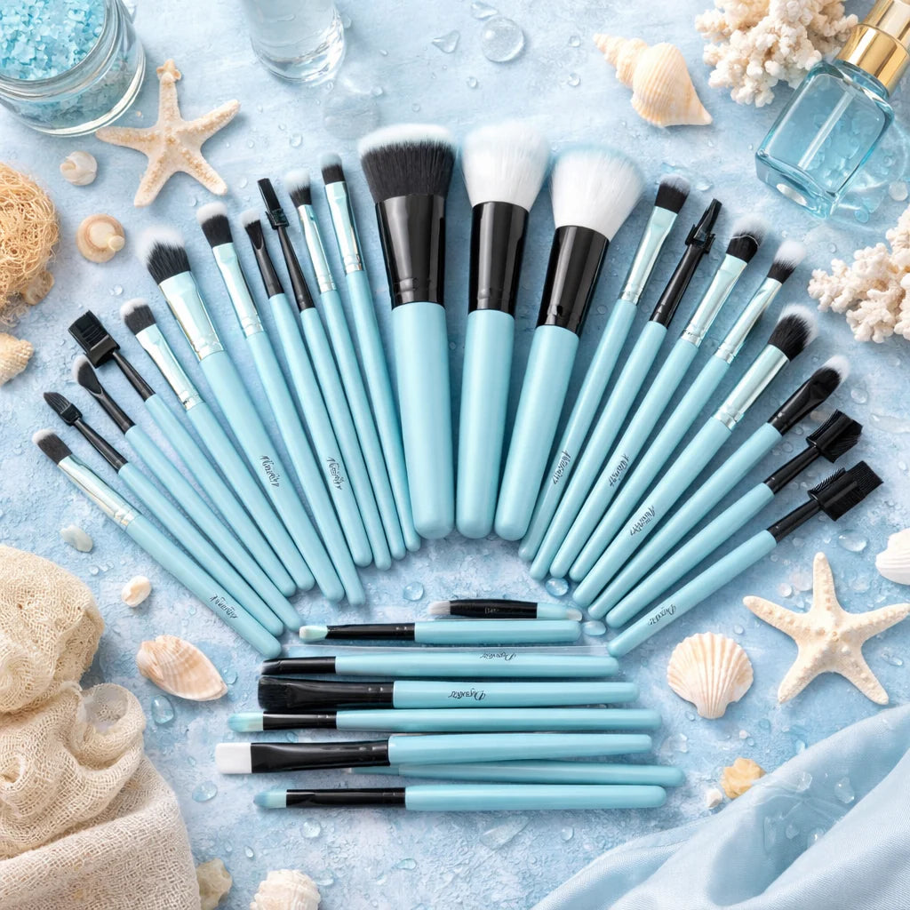 Lots de32 Pinceaux Make up Complet - Bleu