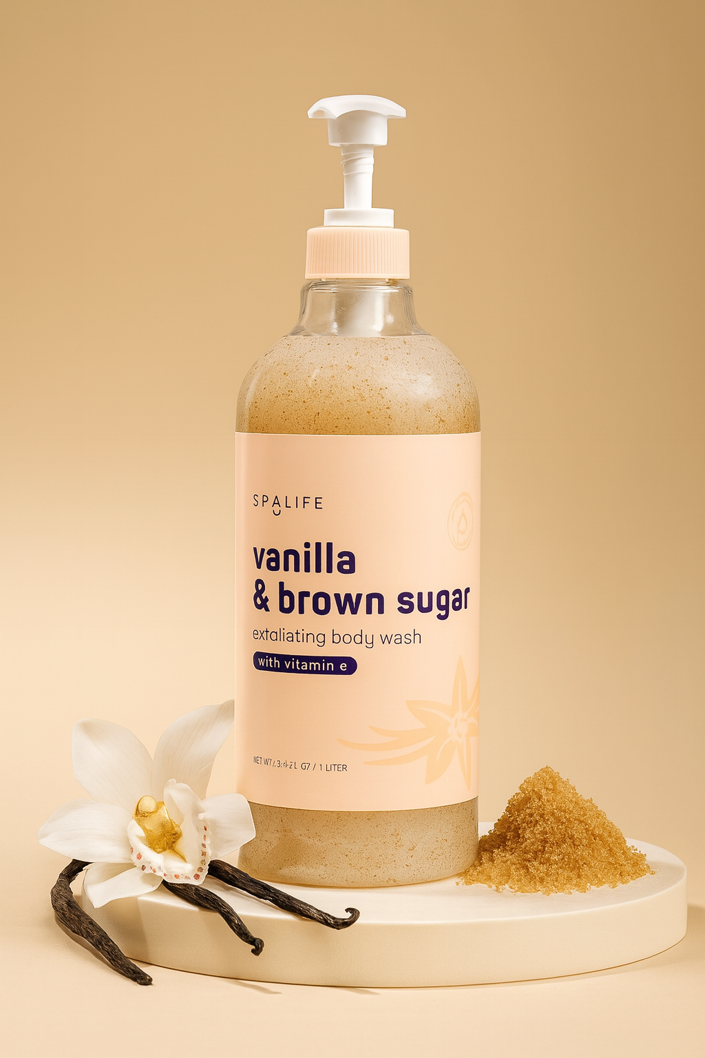 Gel douche exfoliant à la vanille et au sucre brun avec vitamine E