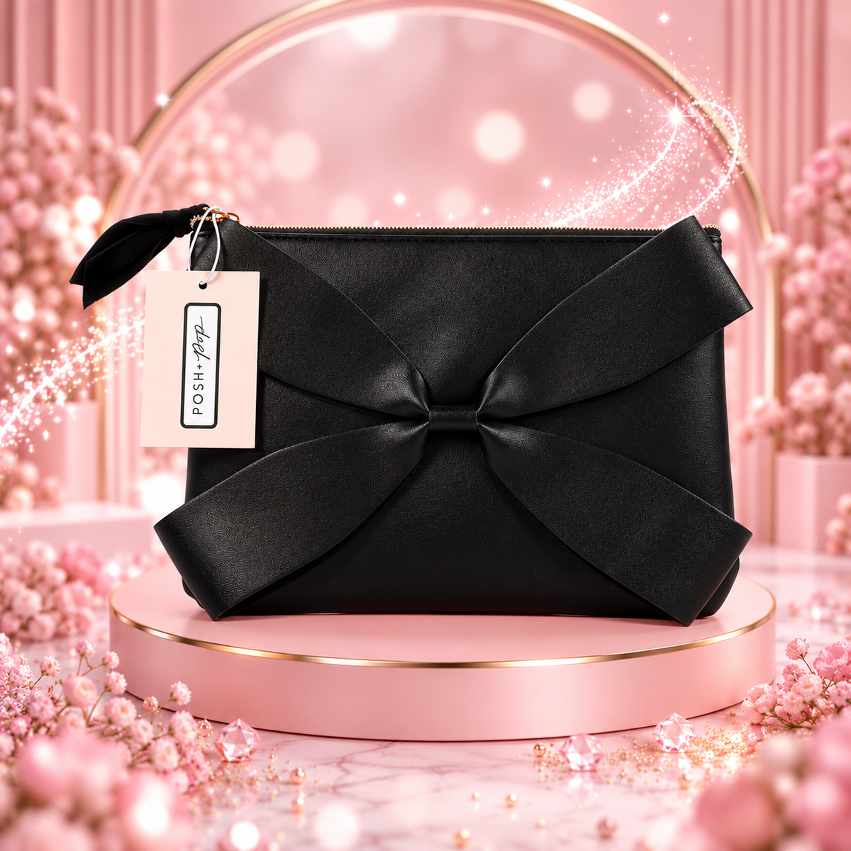 🖤🎀 Trousse de Toilette Simili Cuir Noir avec Nœud 🎀🖤