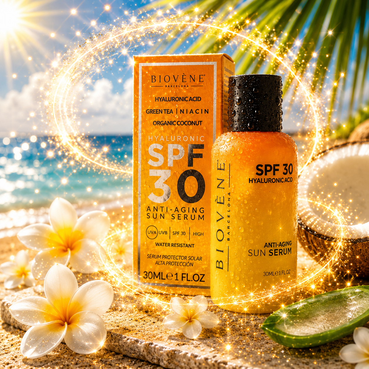 Sérum Solaire Visage SPF30 à L' Acide Hyaluronique Anti-Âge 30 ml
