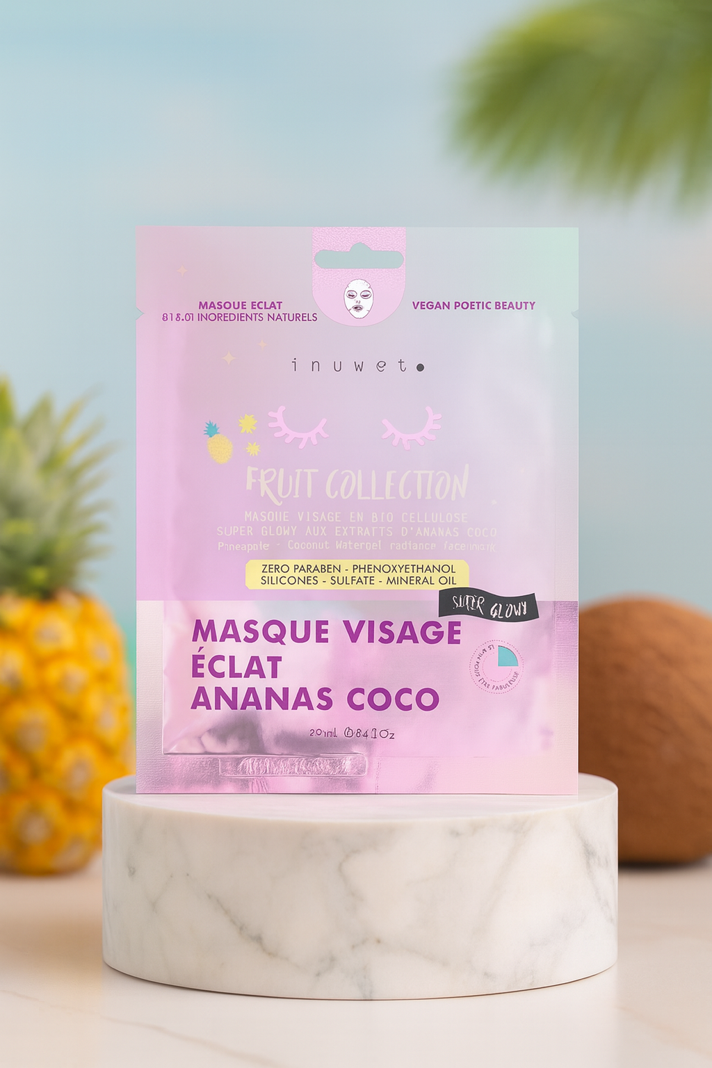 Masque Fruit collection visage en bio-cellulose - Eclat - Ananas coco