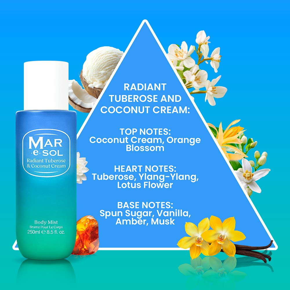 Brume Mar e Sol Crème de Coco, Fleurs Blanches, Ambre Vanillé - Grand Format 250ml