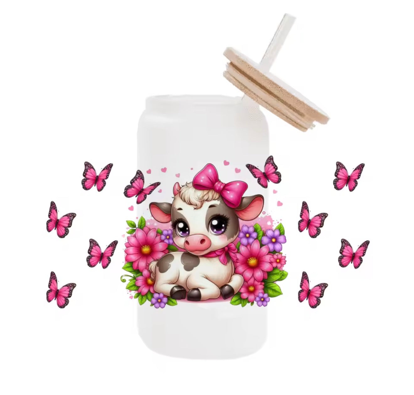 Verre Vache Blanche papillon