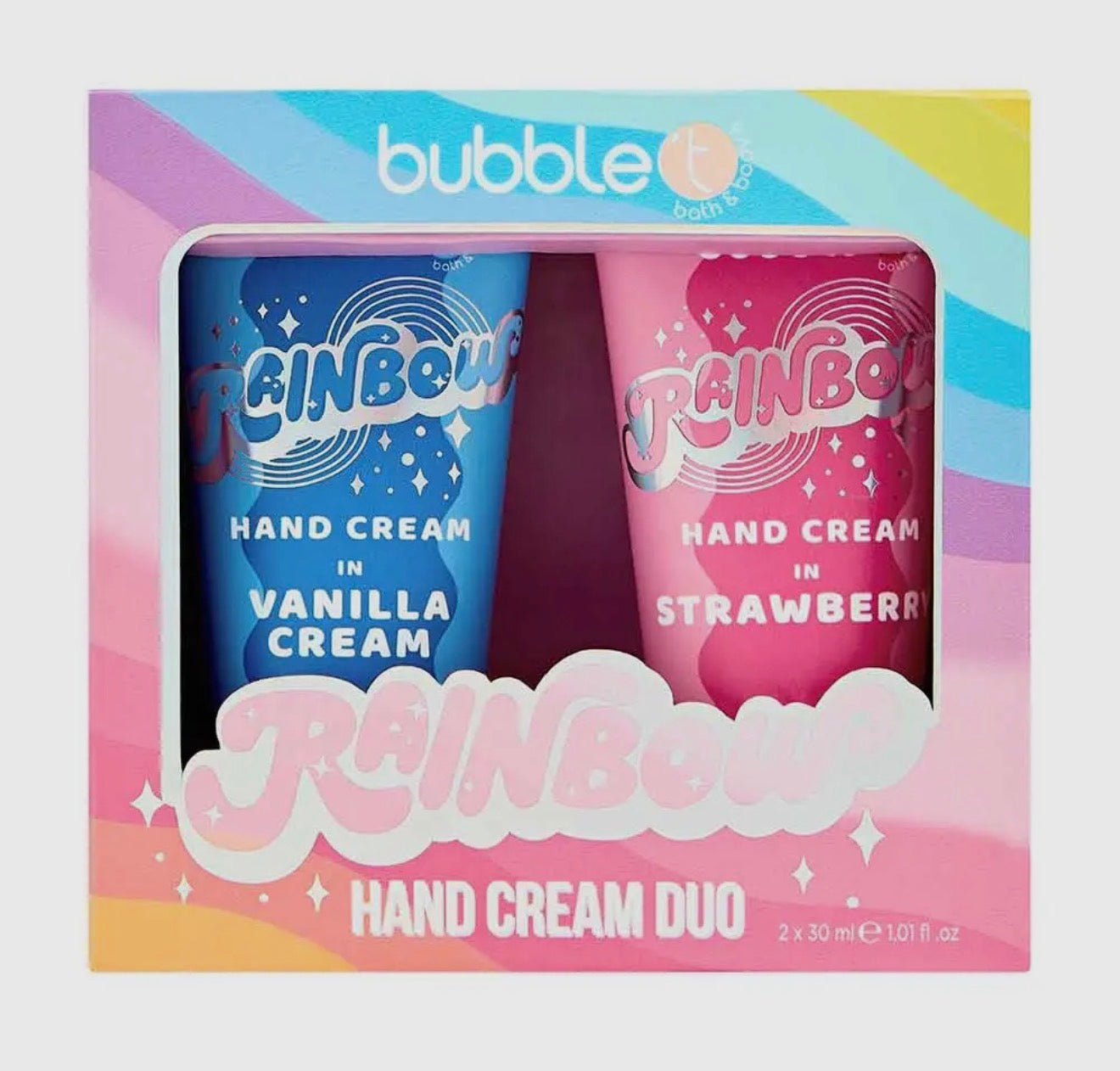 Duo de Crèmes pour les Mains Arc-en-ciel – Fraise & Crème Vanille (2 x 30 ml)