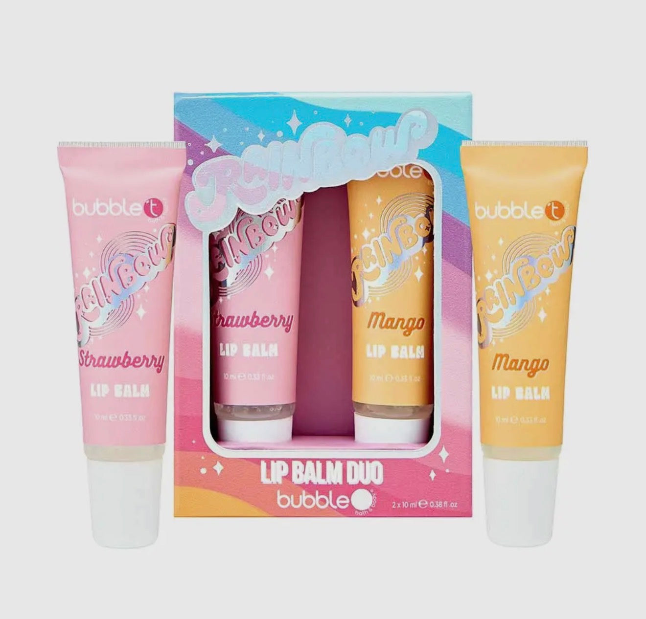 Duo de baumes à lèvres arc-en-ciel – Fraise & Mangue (2 x 10 ml)