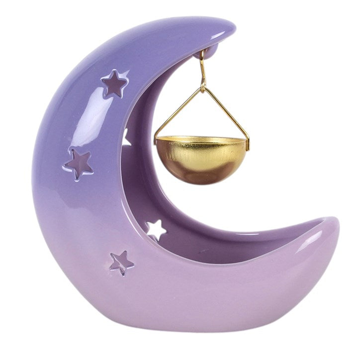 Brûleur suspendu en forme de croissant de lune, couleur violet pastel