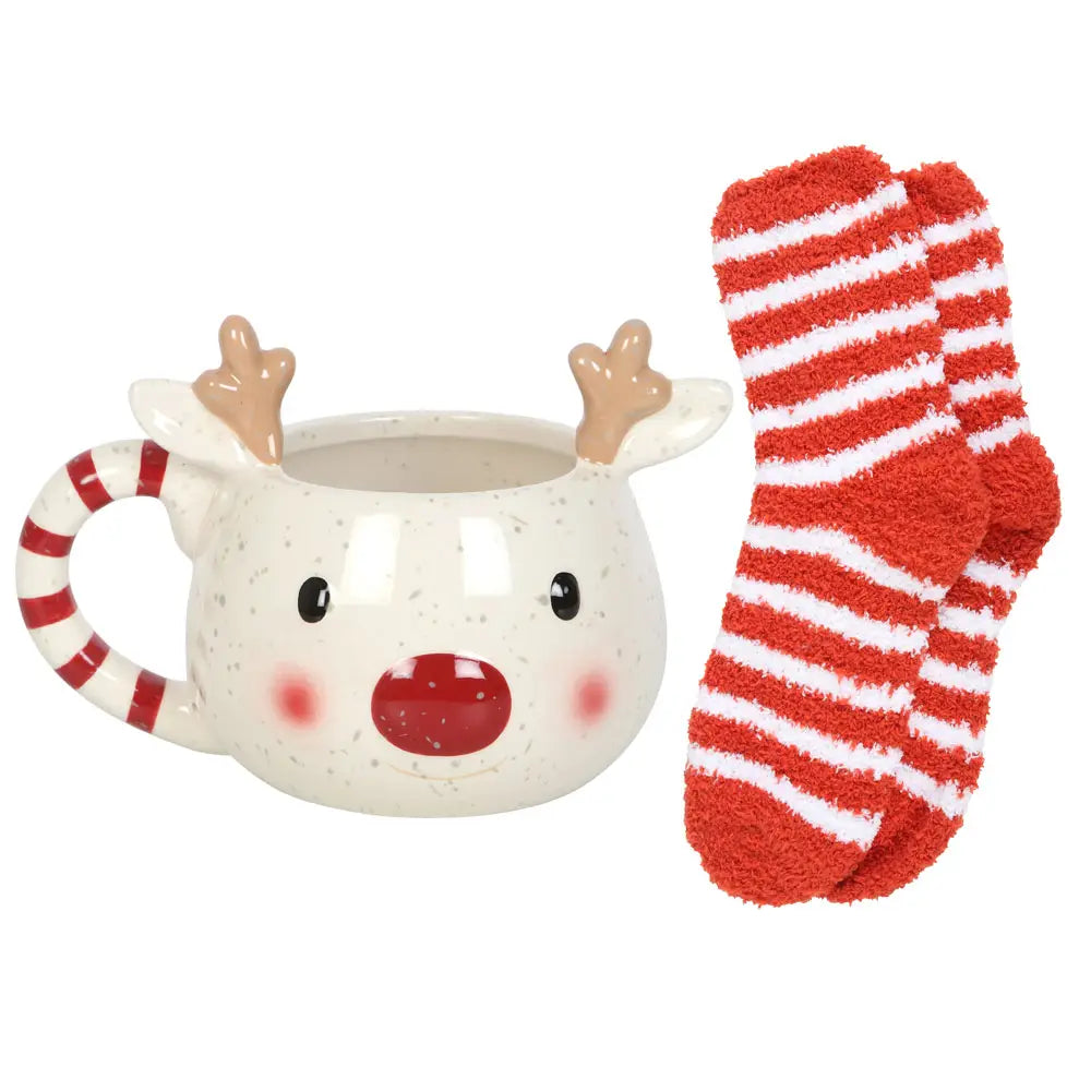 Ensemble tasse et chaussettes de Noël Rudolph