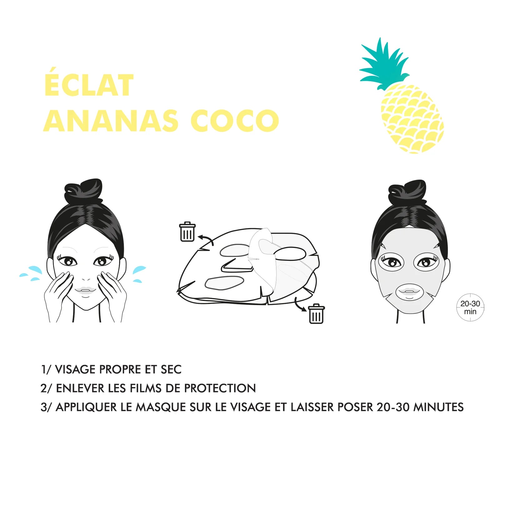 Masque Fruit collection visage en bio-cellulose - Eclat - Ananas coco